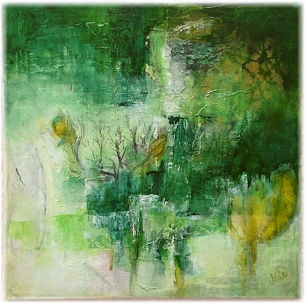 Tableau mixed media, peinture, le vert dans ma pratique de la peinture, fine art, by Miryl