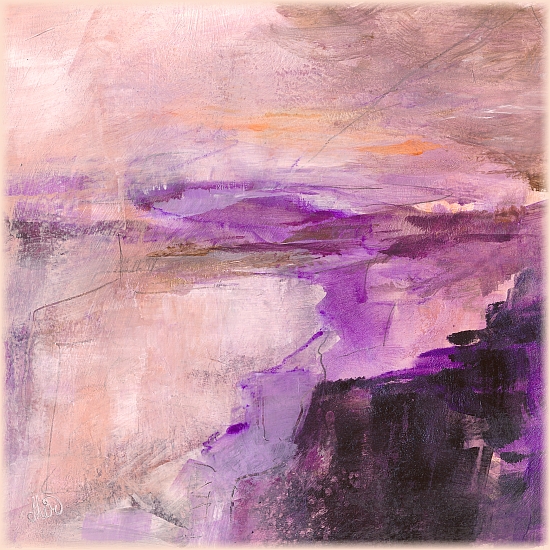 L'heure violette, soir sur la plaine, tableau sur papier, peinture acrylique.
